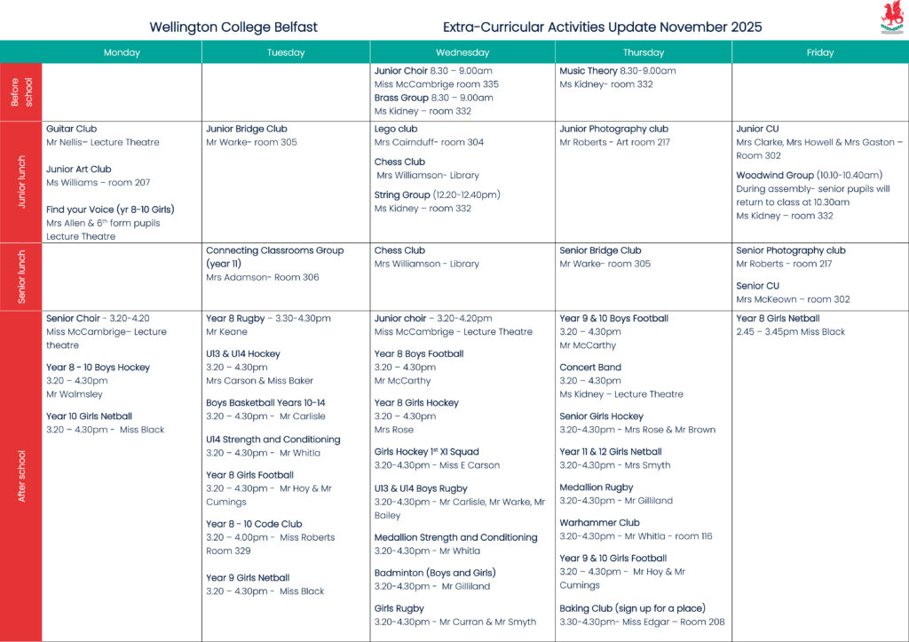 Extra Curricular Activity overview correct as of November 2025
